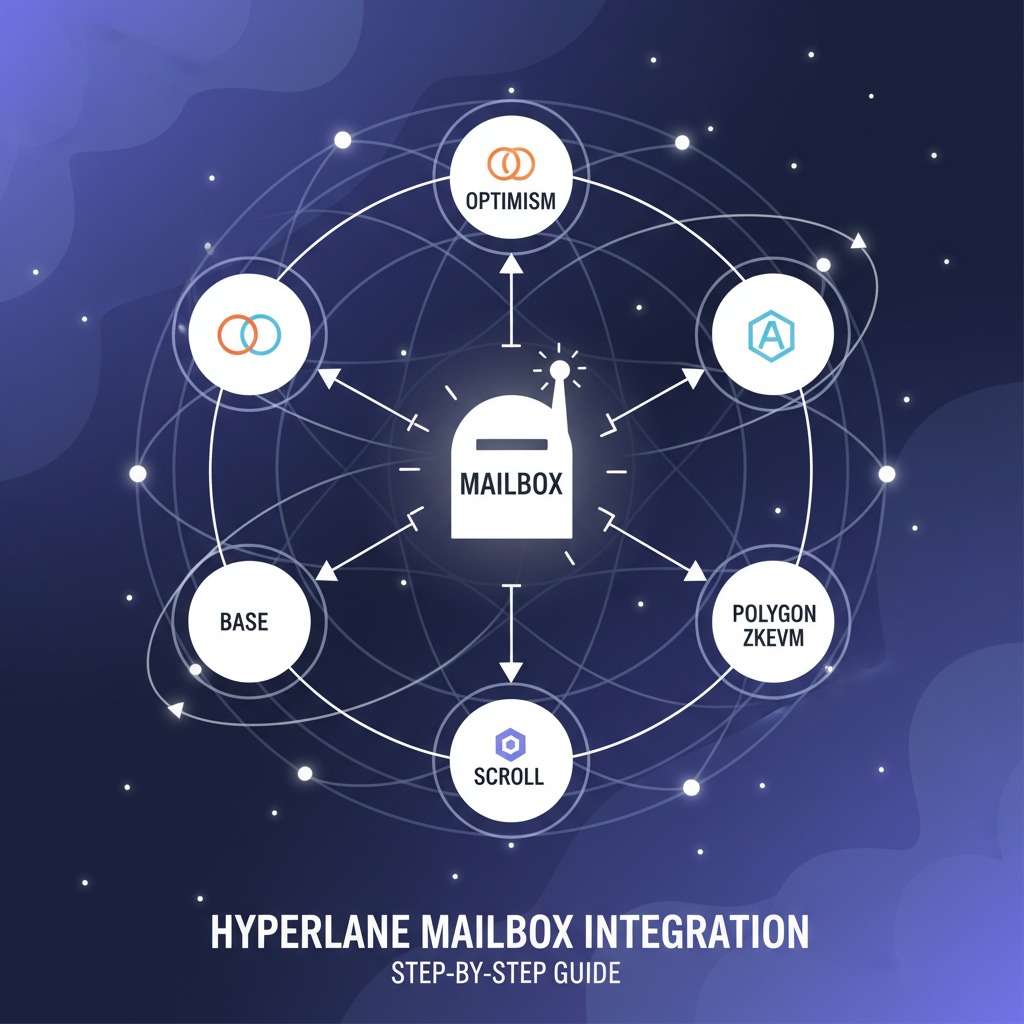 Hyperlane mailbox integration diagram connecting multiple blockchain rollups, interstellar network style