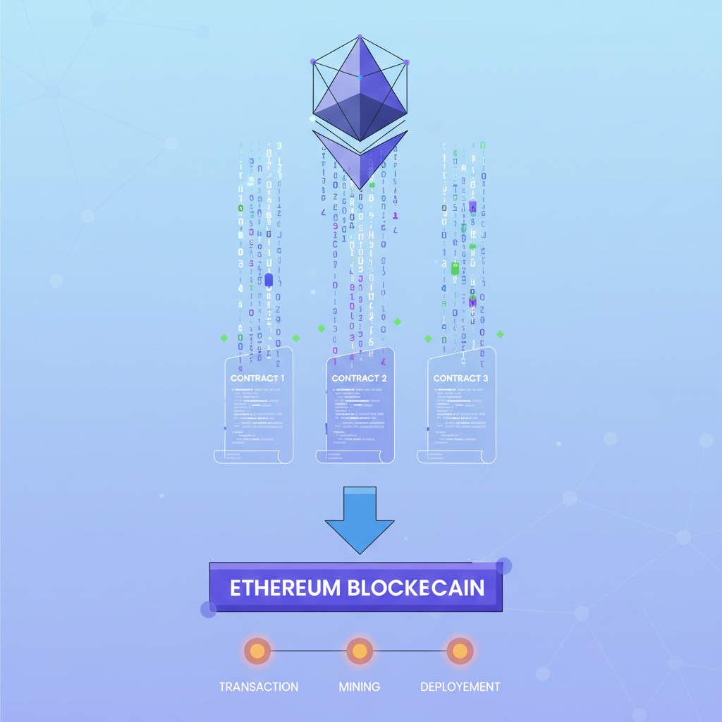 smart contract deployment on Ethereum, contracts materializing in code rain